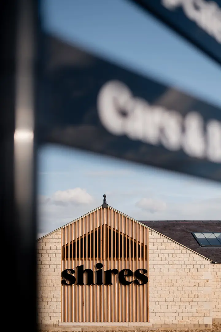 The shires wordmark on the building's timber gable